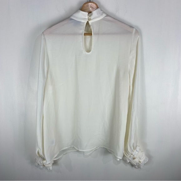 ModCloth High Mock Neck Ruffle Long Sleeve Blouse Shirt Top‎ Ivory Size Medium - Picture 5 of 5